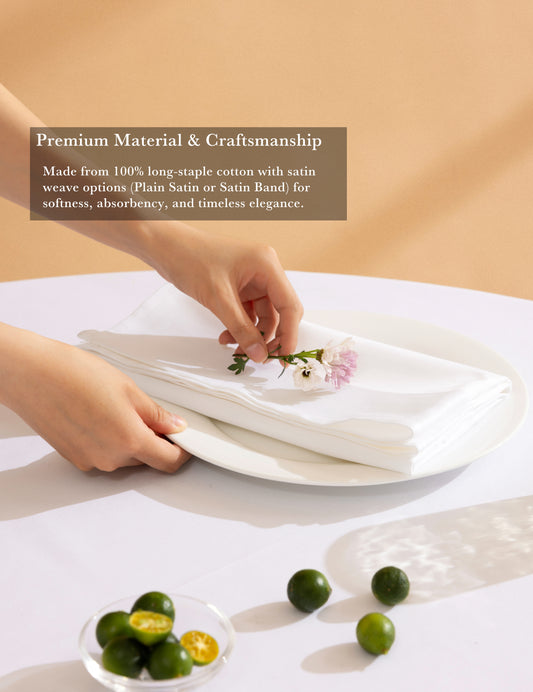 Sheenfon 100% Cotton Cloth Napkins – Satin Weave & Satin Band Design, Set of 12