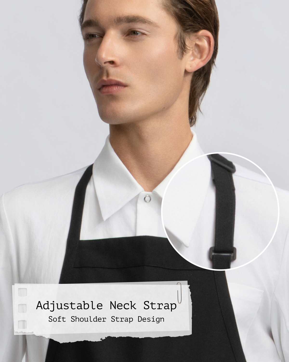 Adjustable neck strap on Black Unisex Kitchen Apron by Sheenfon