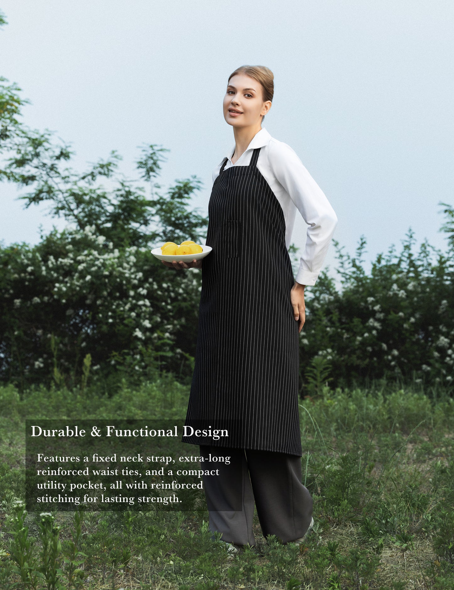 Sheenfon Full-Length Bib Apron with Fixed Neck Strap and Utility Pocket