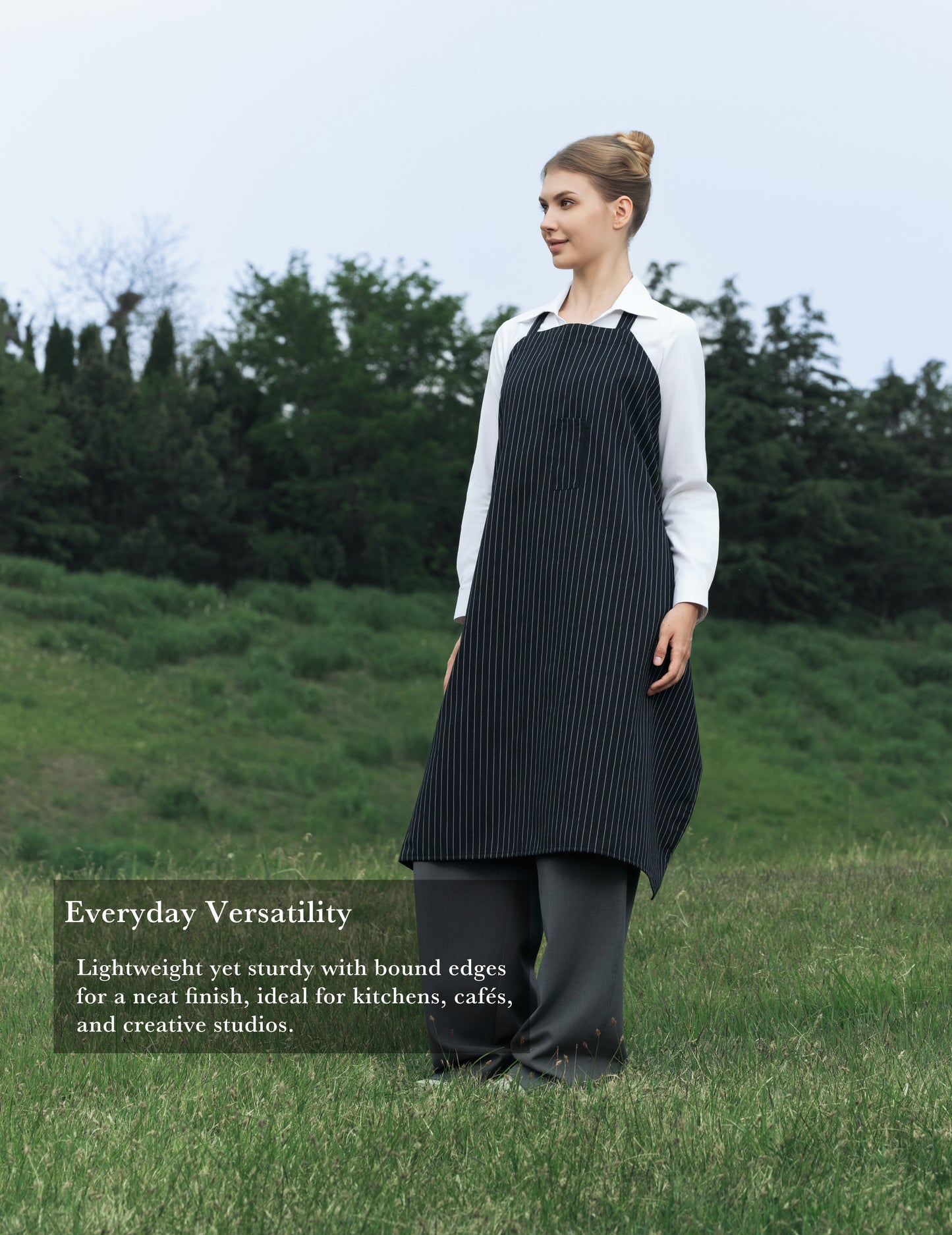 Sheenfon Full-Length Bib Apron with Fixed Neck Strap and Utility Pocket