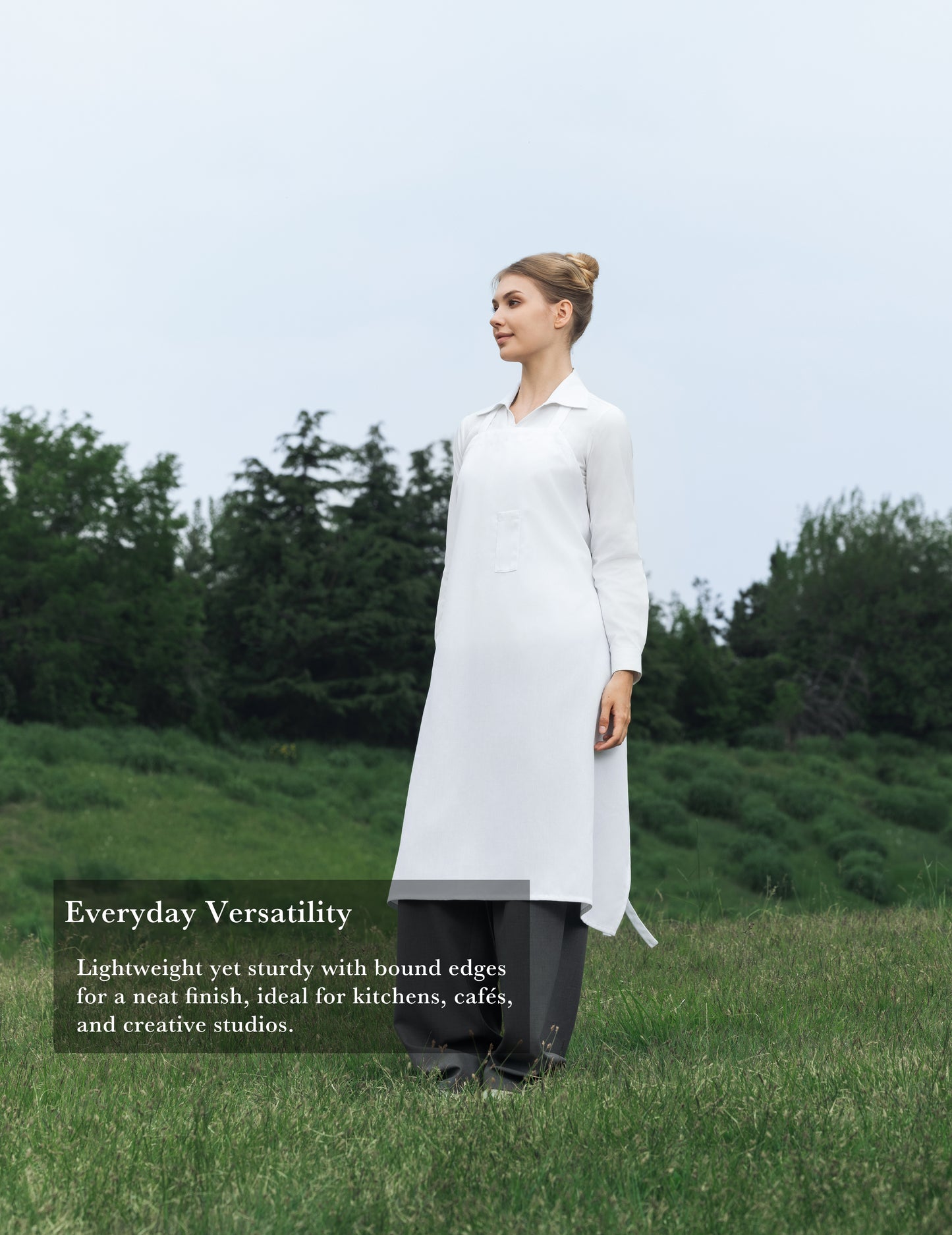 Sheenfon Full-Length Bib Apron with Fixed Neck Strap and Utility Pocket