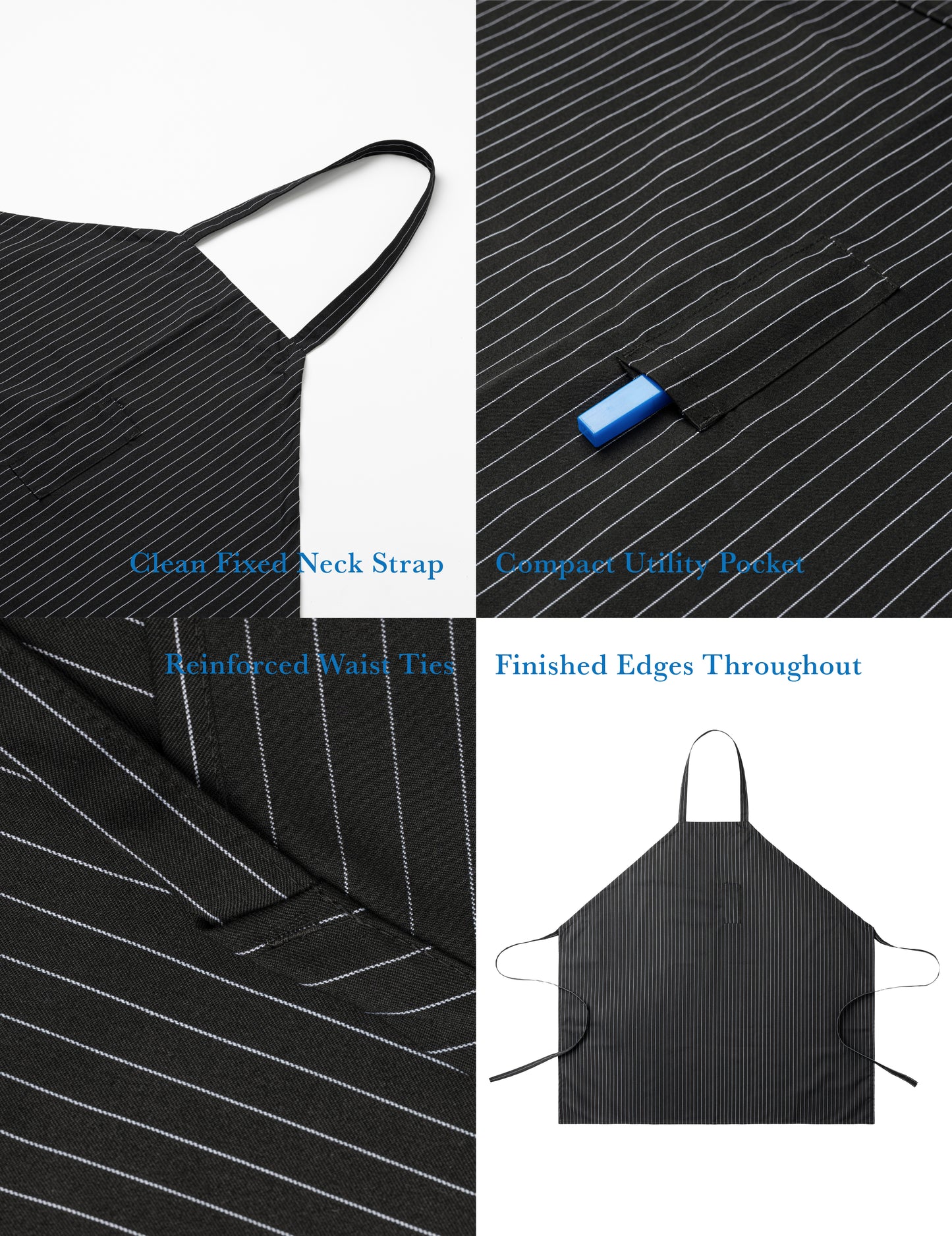 Sheenfon Full-Length Bib Apron with Fixed Neck Strap and Utility Pocket