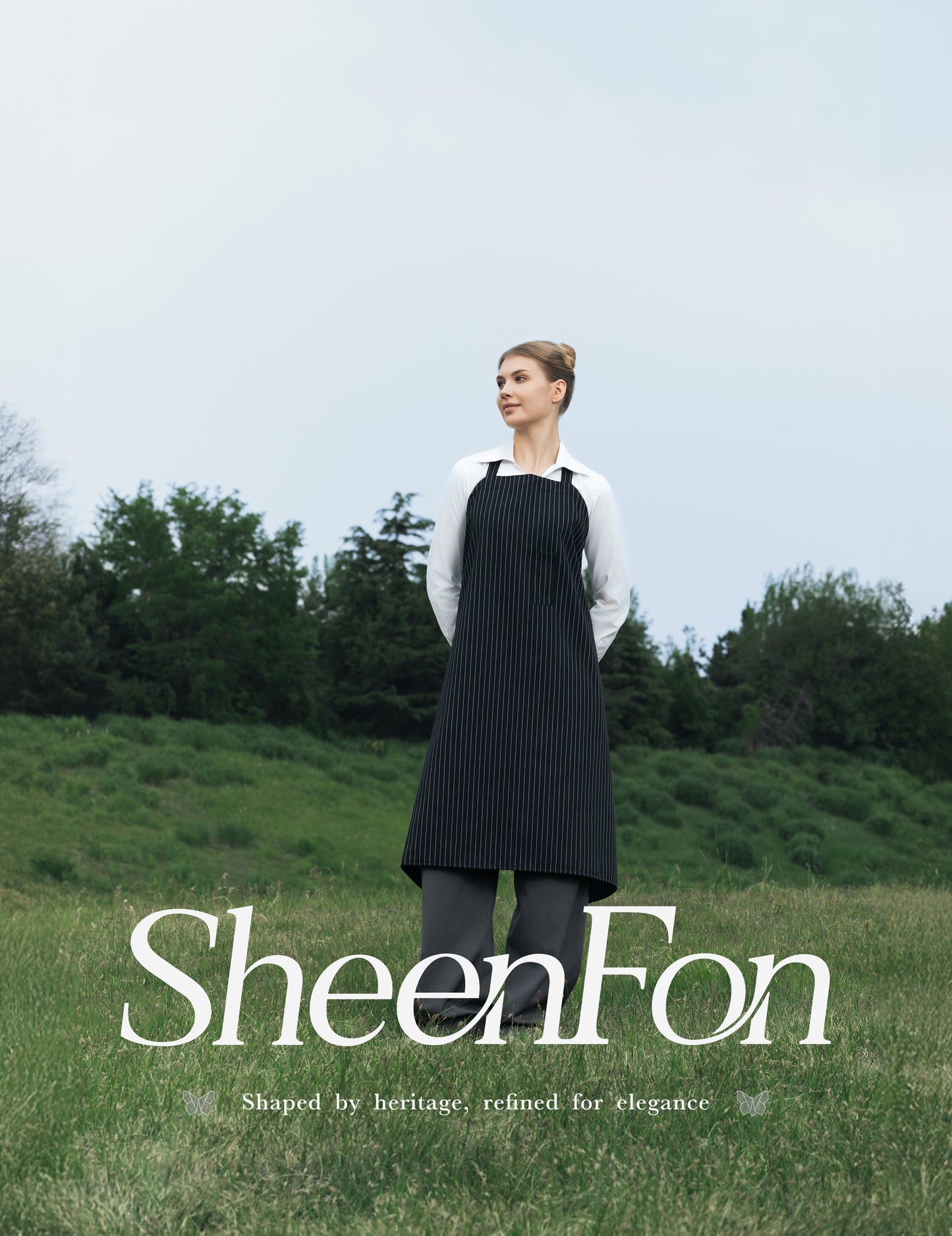 Sheenfon Full-Length Bib Apron with Fixed Neck Strap and Utility Pocket