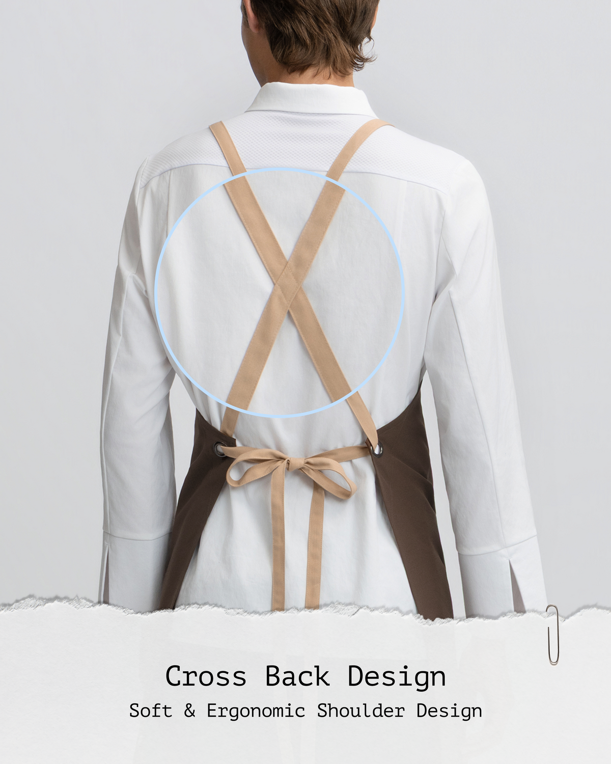 Cross-back strap system on Brown Unisex Bib Apron by Sheenfon