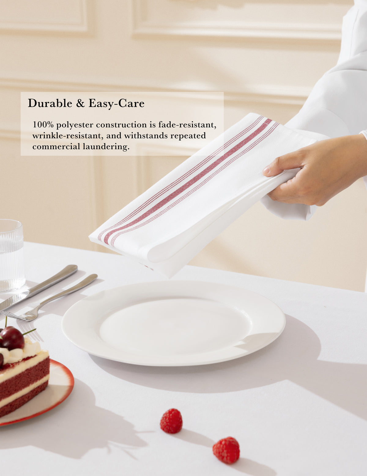 Wrinkle-resistant Red Dual-Stripe Napkins by Sheenfon
