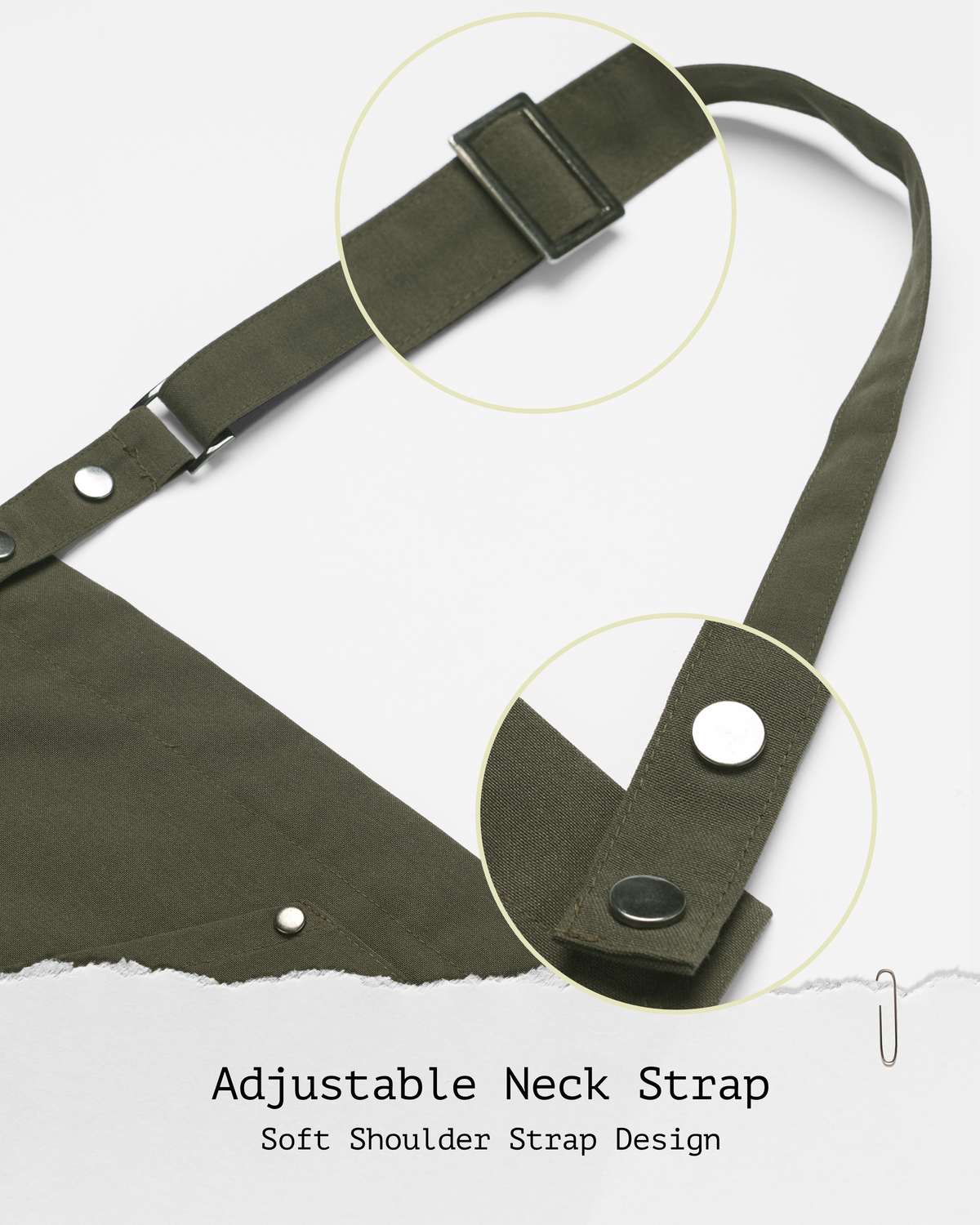 Corrosion-proof metal hardware on Olive Green Unisex Bib Apron by Sheenfon