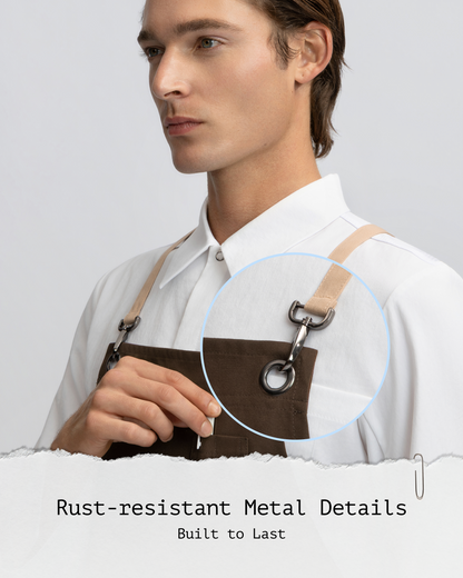 Heavy-duty metal utility loop on Brown Unisex Bib Apron by Sheenfon
