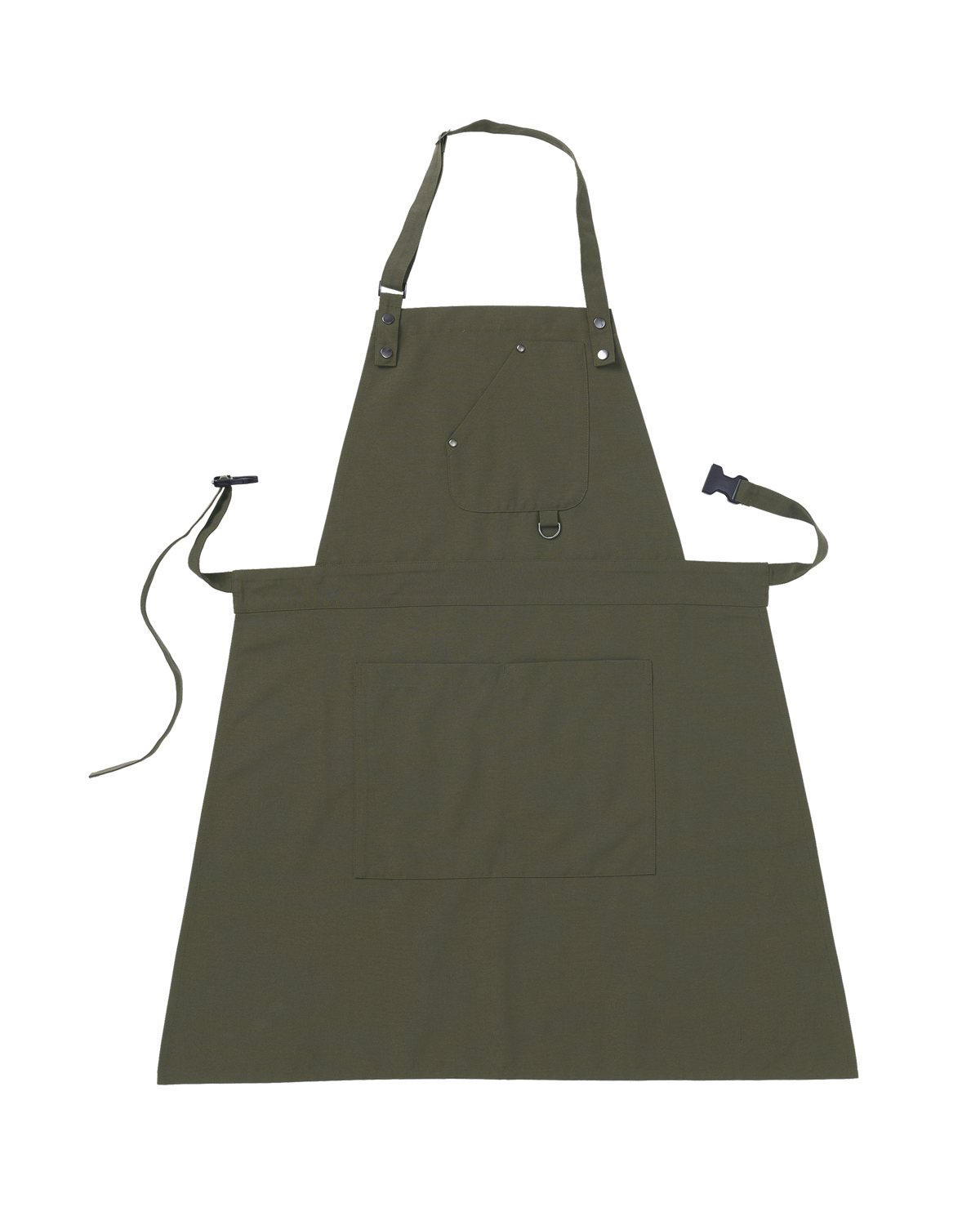 Olive Green Unisex Bib Apron with Trapezoid Chest Pocket & Metal D-Ring by Sheenfon