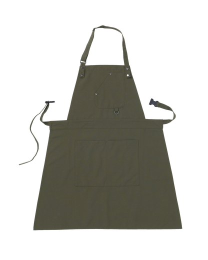 Olive Green Unisex Bib Apron with Trapezoid Chest Pocket & Metal D-Ring by Sheenfon