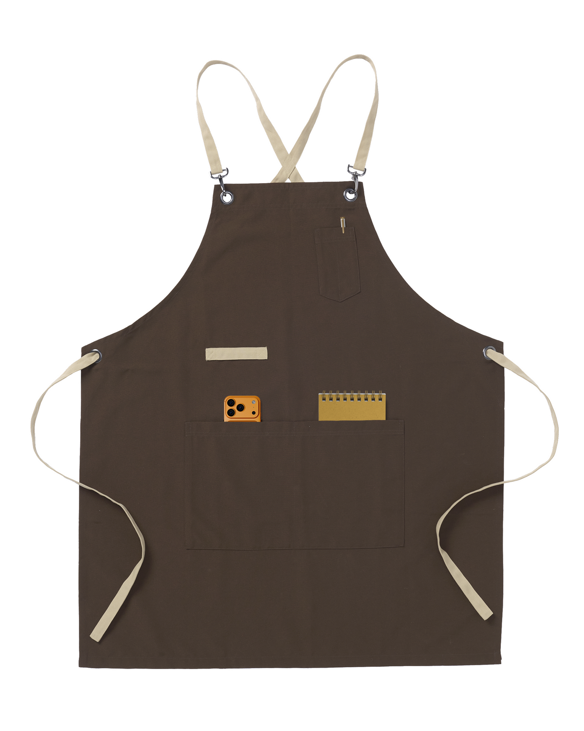 Brown Unisex Bib Apron with Ergonomic Cross-Back Strap System by Sheenfon