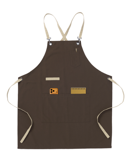 Brown Unisex Bib Apron with Ergonomic Cross-Back Strap System by Sheenfon