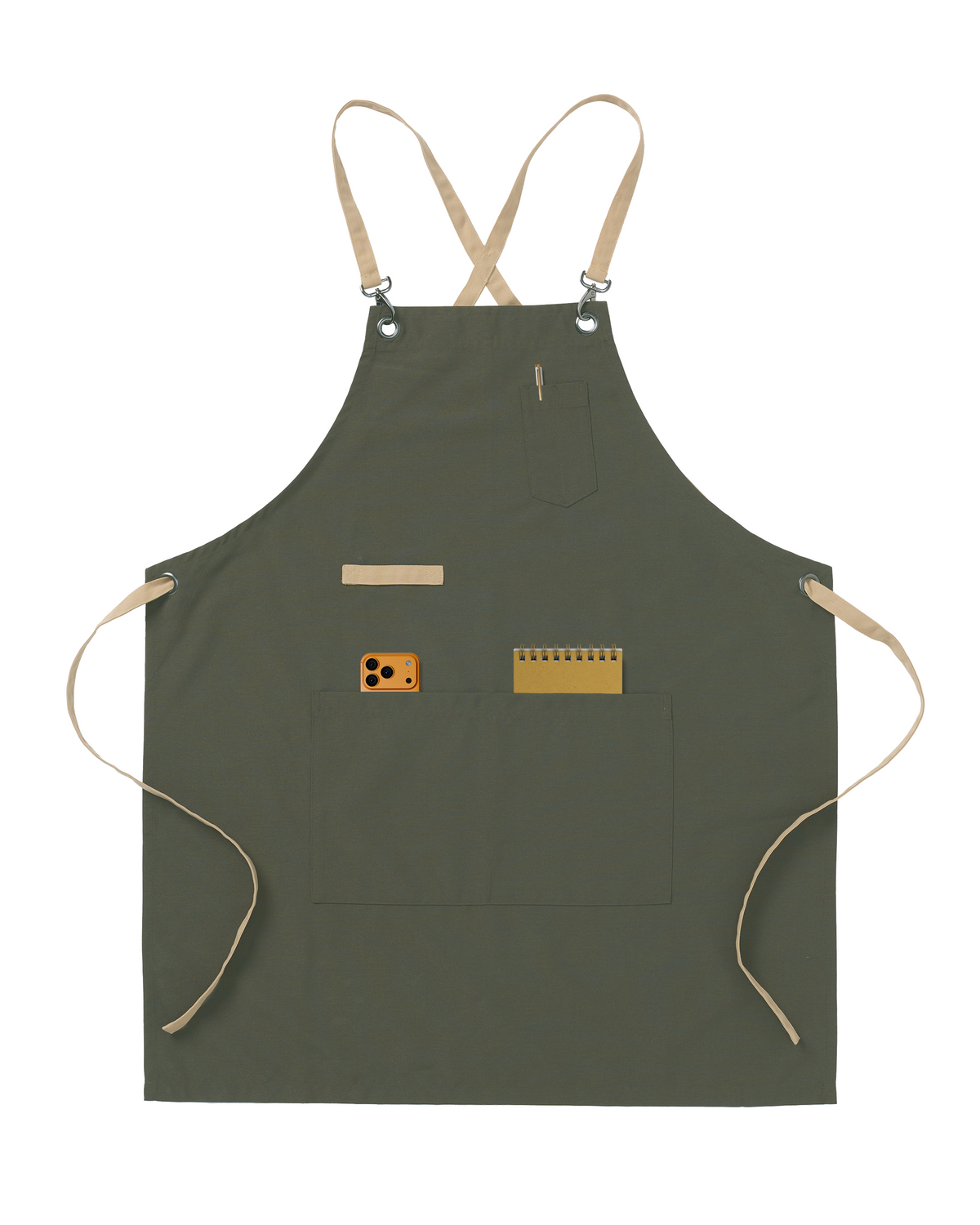Olive Green Unisex Bib Apron with Ergonomic Cross-Back Strap System by Sheenfon