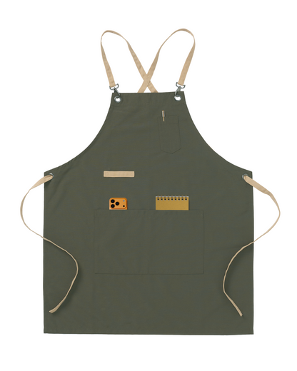 Olive Green Unisex Bib Apron with Ergonomic Cross-Back Strap System by Sheenfon