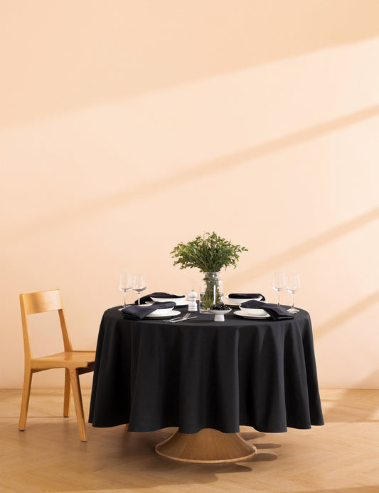 Sheenfon 100% Polyester Tablecloth, Round, Black, Set of 2