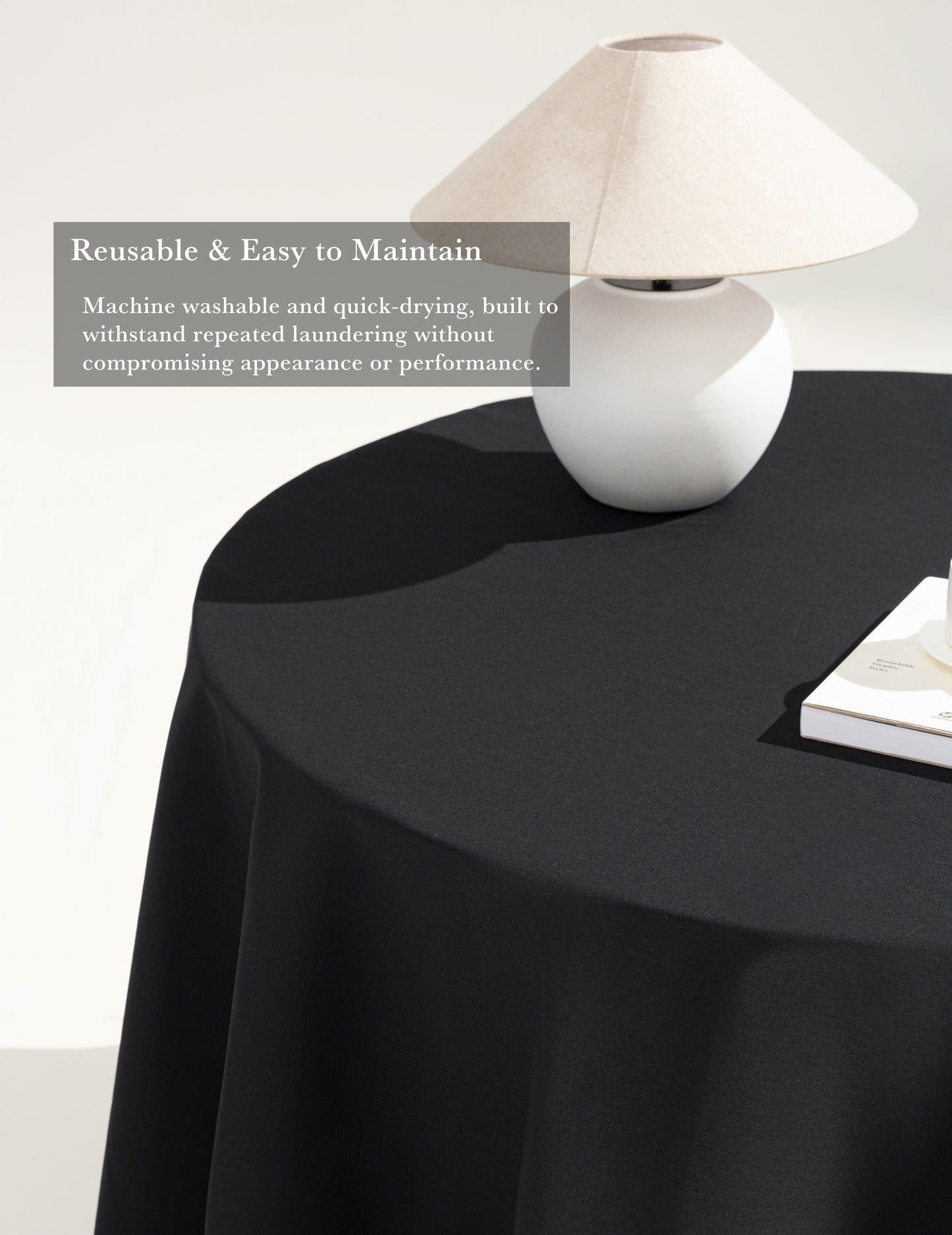 Sheenfon 100% Polyester Tablecloth, Round, Black, Set of 2