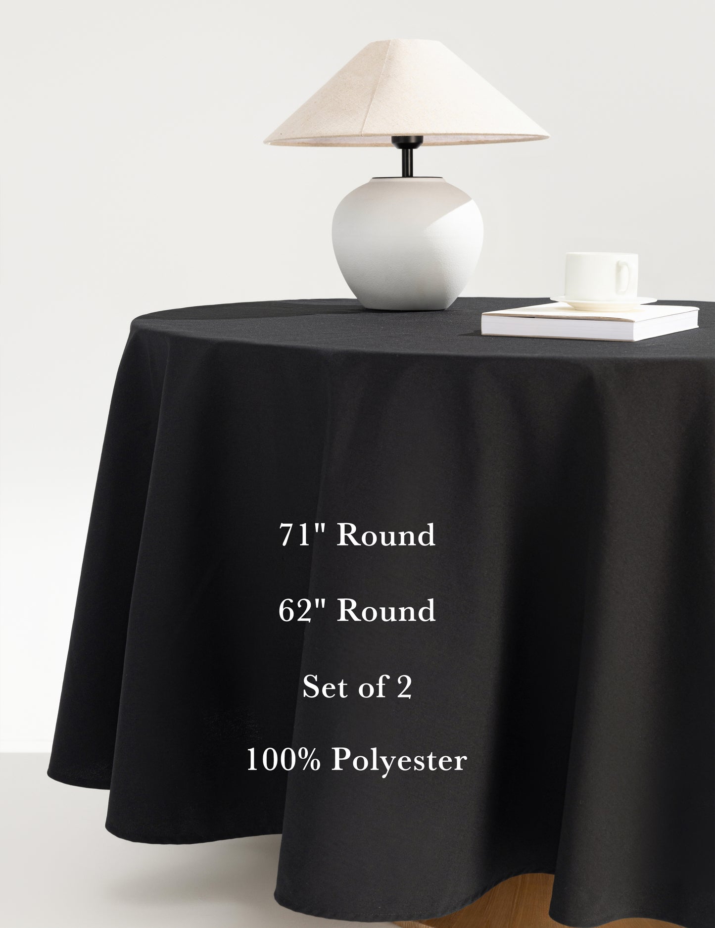 Sheenfon 100% Polyester Tablecloth, Round, Black, Set of 2