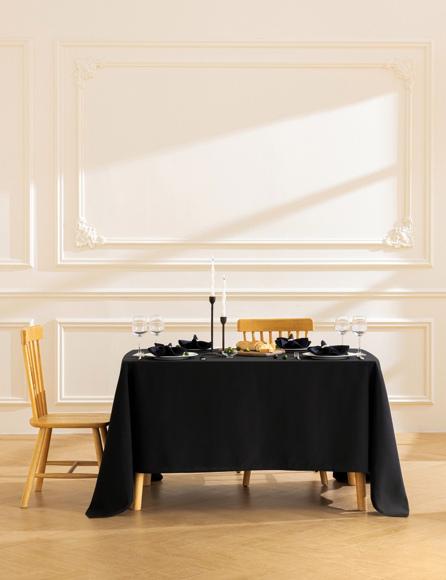 Sheenfon 100% Polyester Tablecloth, Square, Black, Set of 2