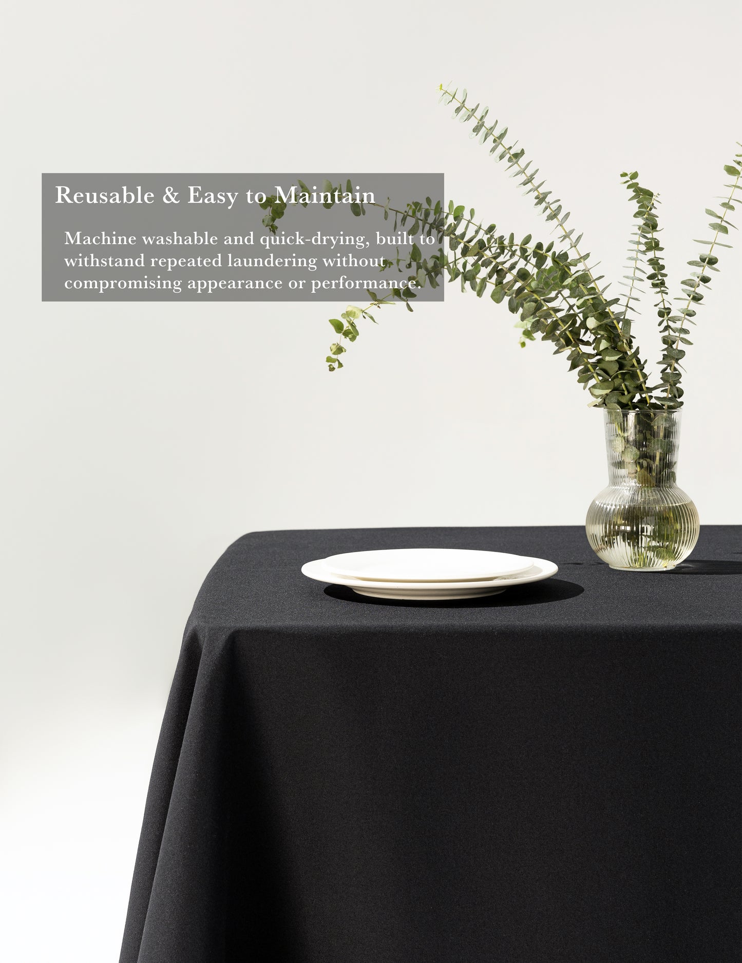 Sheenfon 100% Polyester Tablecloth, Square, Black, Set of 2