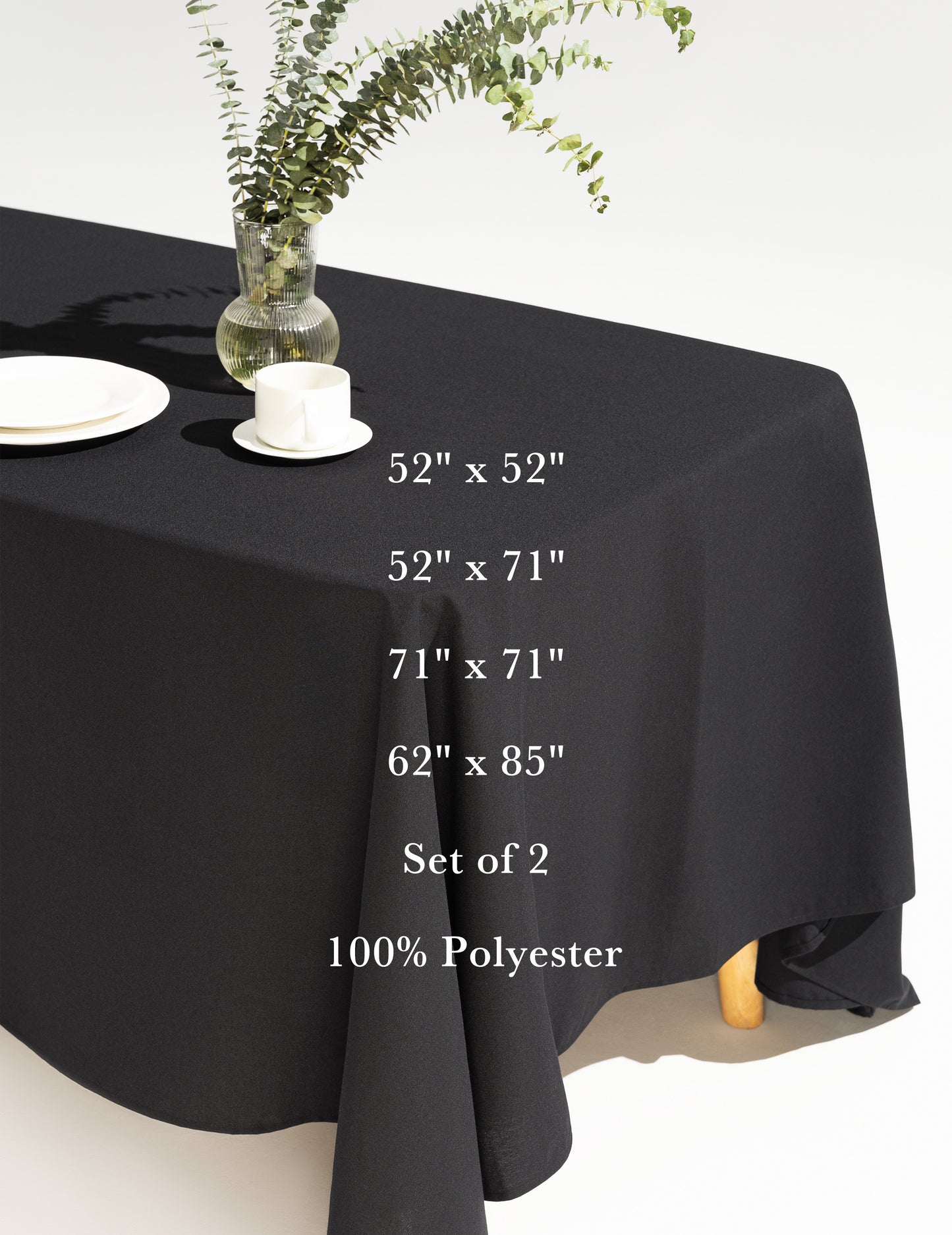 Sheenfon 100% Polyester Tablecloth, Square, Black, Set of 2