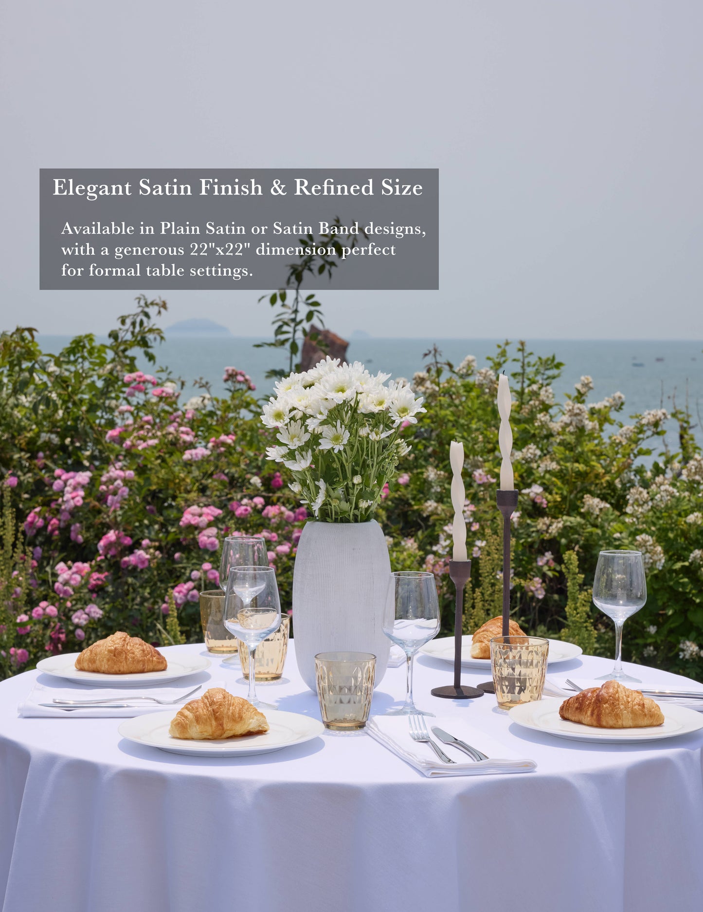 Sheenfon CVC Cloth Napkins – Plain Satin & Satin Band Designs, Set of 12