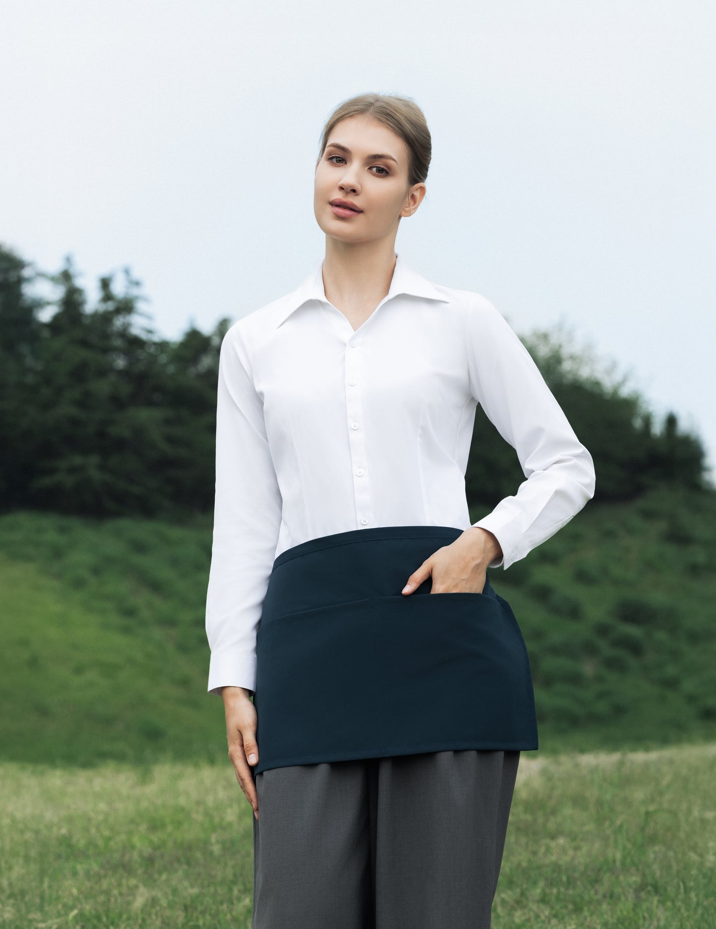 Sheenfon Half Waist Apron with Split Front Pockets