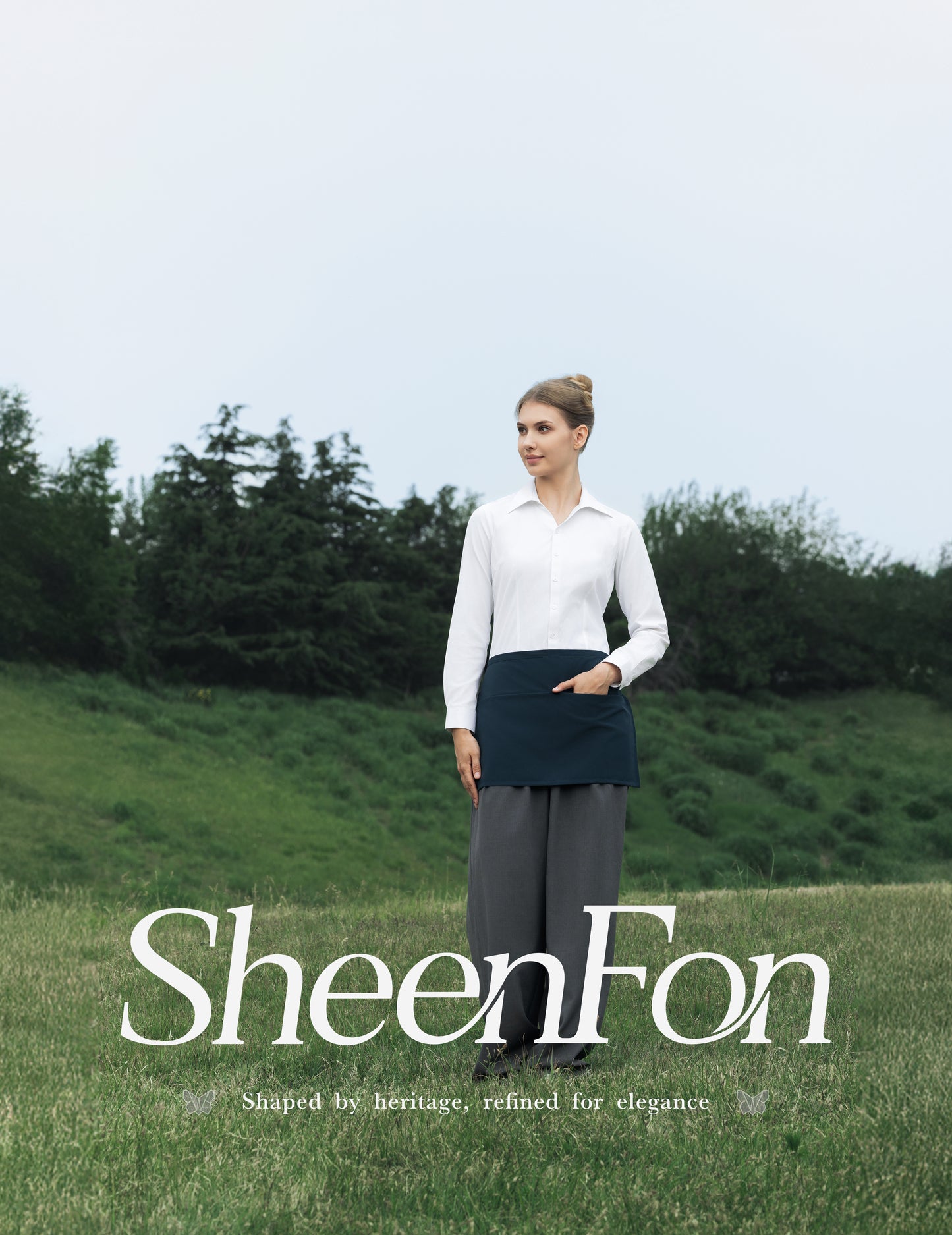 Sheenfon Half Waist Apron with Split Front Pockets