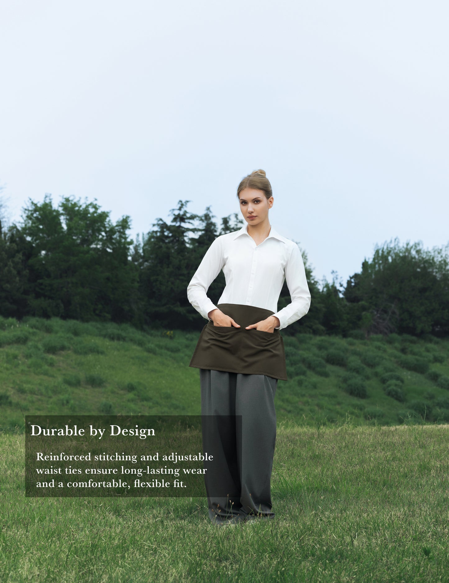 Sheenfon Half Waist Apron with Split Front Pockets