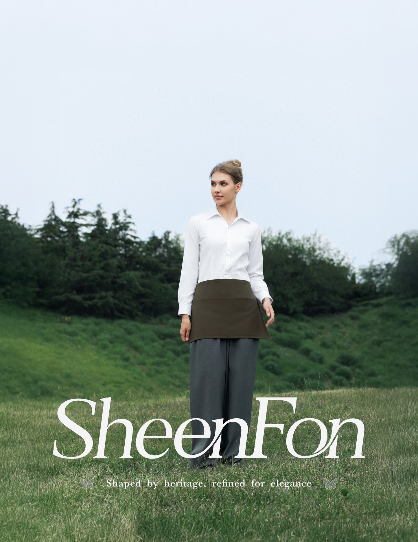 Sheenfon Half Waist Apron with Split Front Pockets