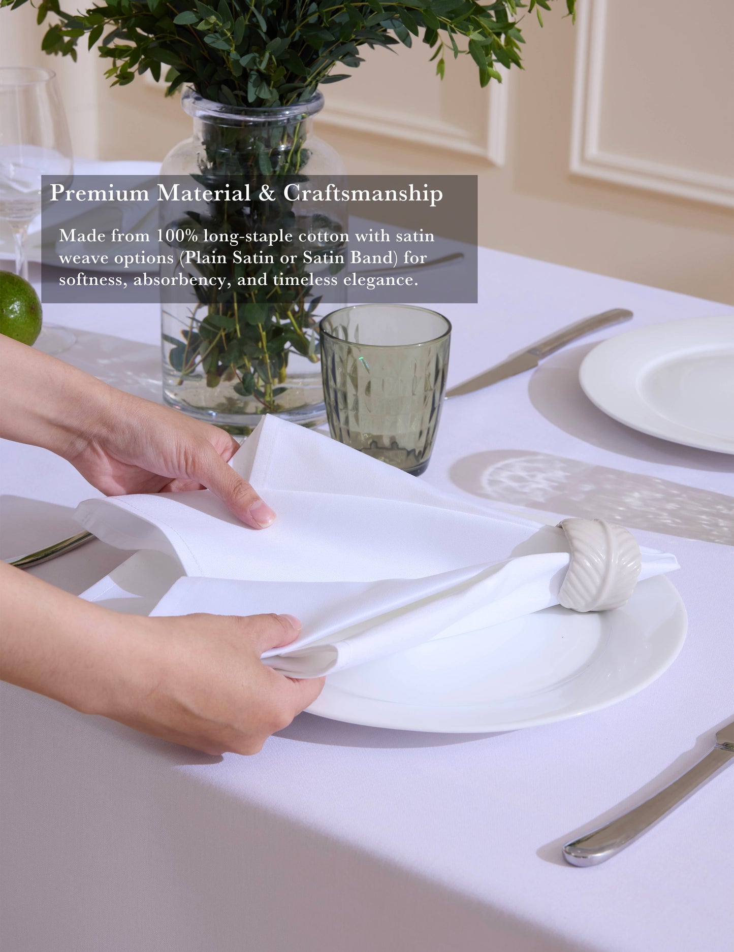 Sheenfon 100% Cotton Cloth Napkins – Satin Weave & Satin Band Design, Set of 12