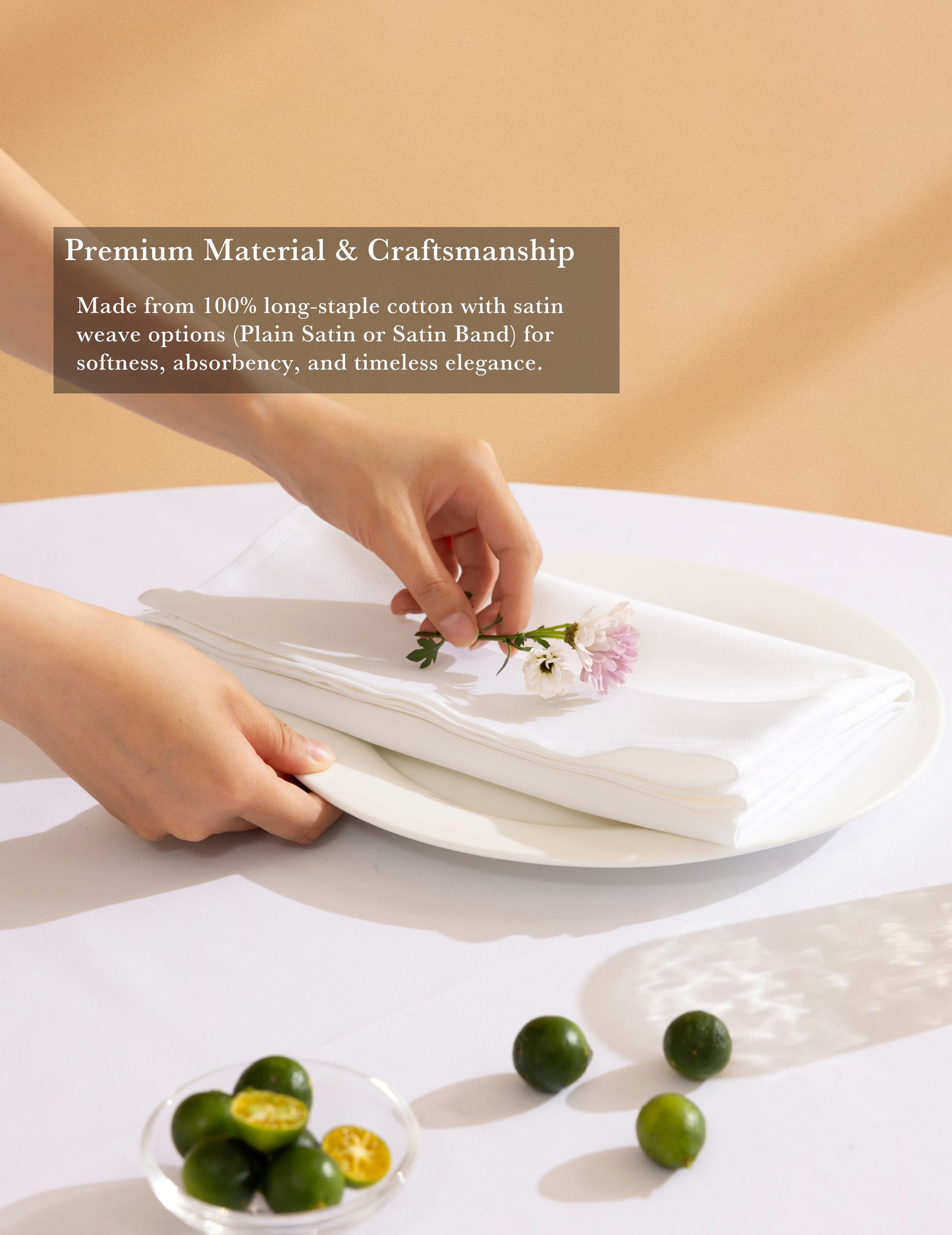 Sheenfon 100% Cotton Cloth Napkins – Satin Weave & Satin Band Design, Set of 12