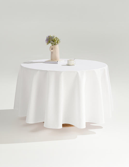 Sheenfon 100% Polyester Tablecloth, Round, White, Set of 2