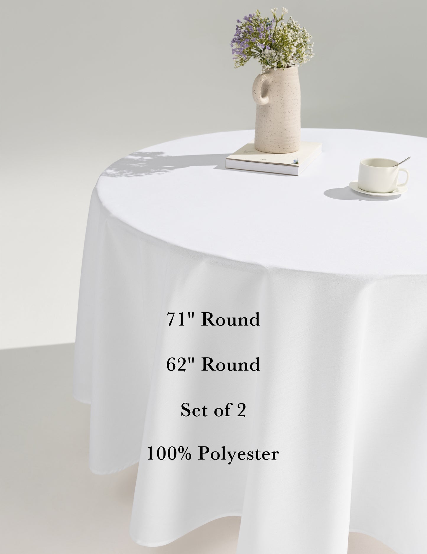 Sheenfon 100% Polyester Tablecloth, Round, White, Set of 2